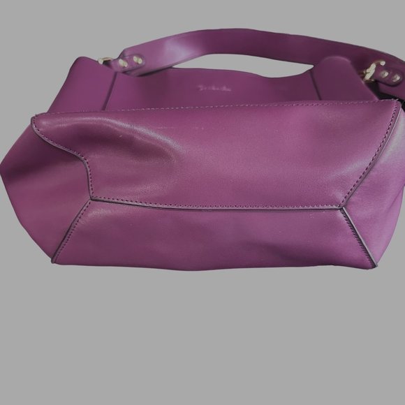 Bostanten purple plum leather 11” drop 15x14x5” Purse extra strap makeup bag - Picture 4 of 12